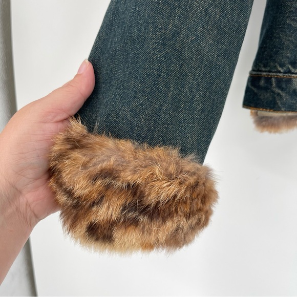 La Fiorentina Vintage Denim Jacket with Full Real Fur Inside - Natural - Picture 6 of 16